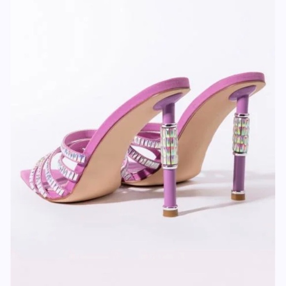 Azalea Wang Crystal-Strap Lilac Stiletto Mules - Picture 4 of 6